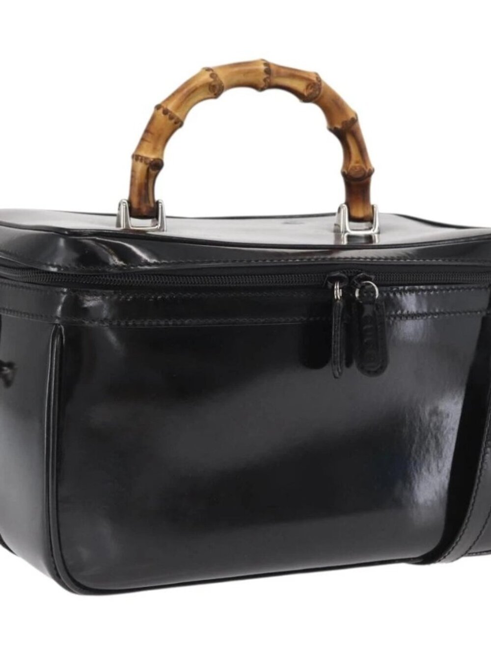 GUCCI Bamboo Vanity Hand Bag Patent 2way Black Silver 013 122 2491 Auth bs33063